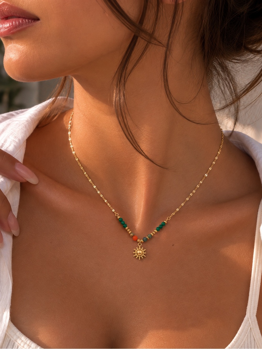 18K Gold Plated Natural Stone Beaded Necklace